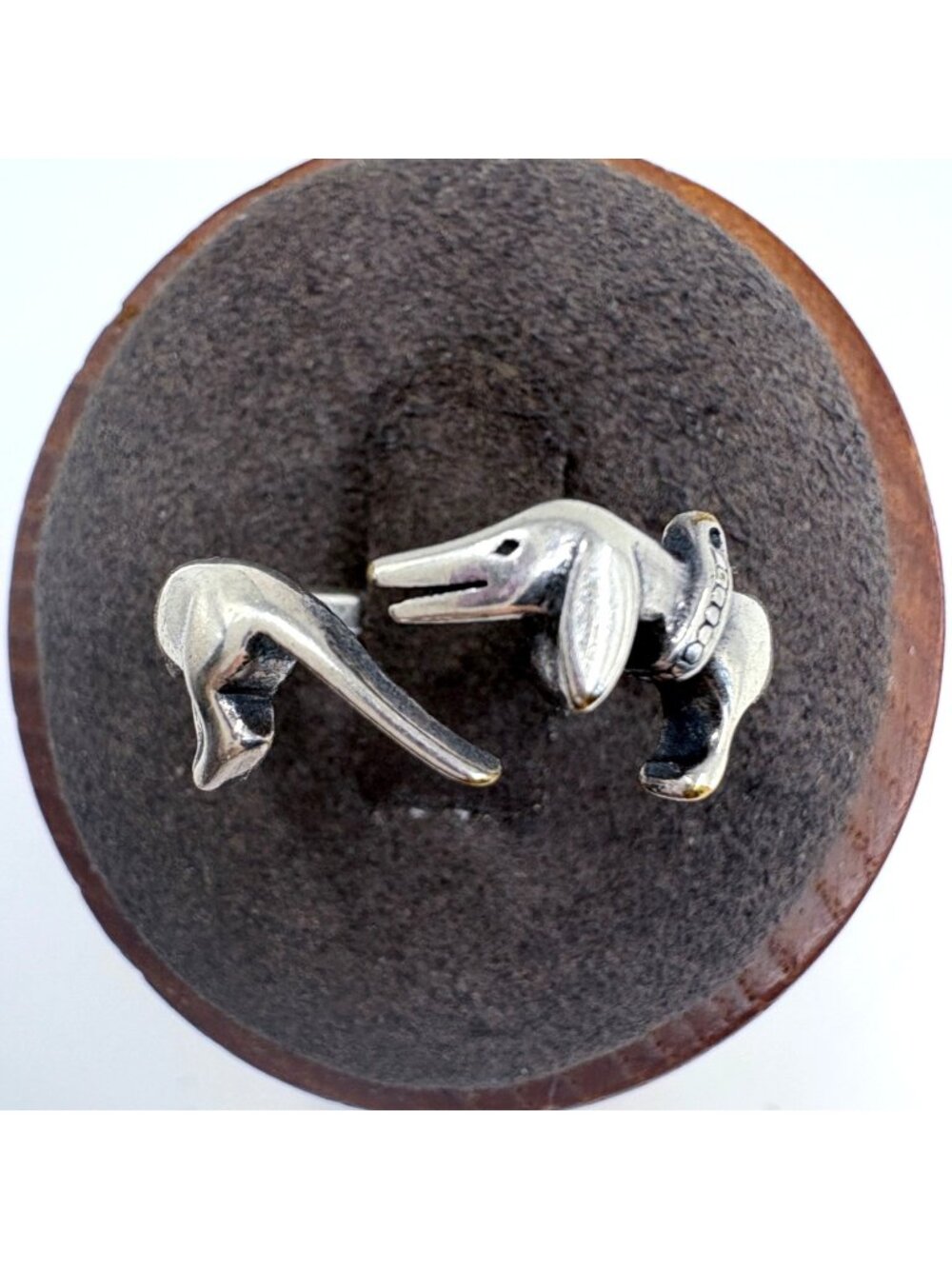 VTG Solid Sterling Silver 925 Dachshund Bypass Design Dog Band Ring Size 7